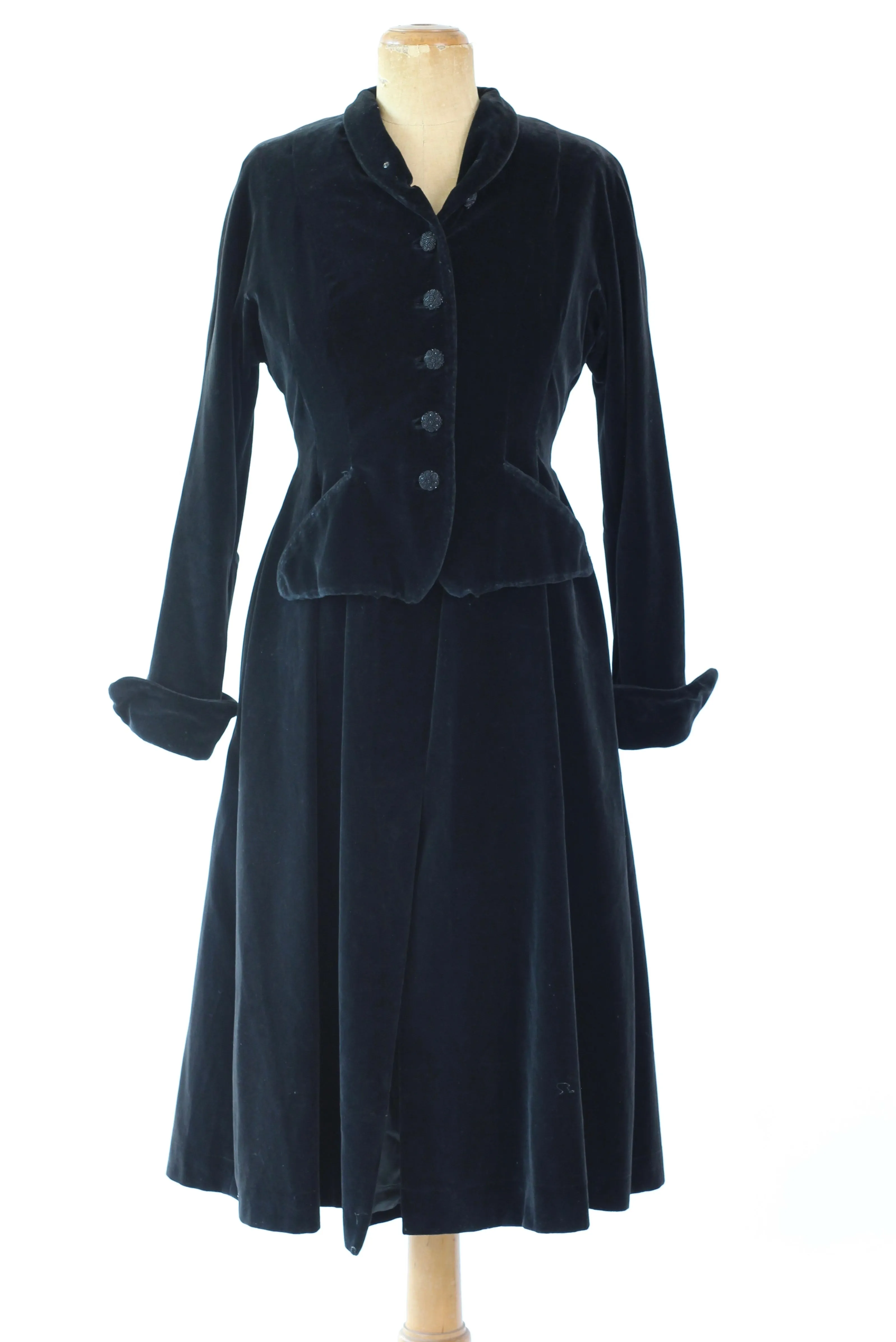 1930s Vintage Black Velvet Coat // Size S/M