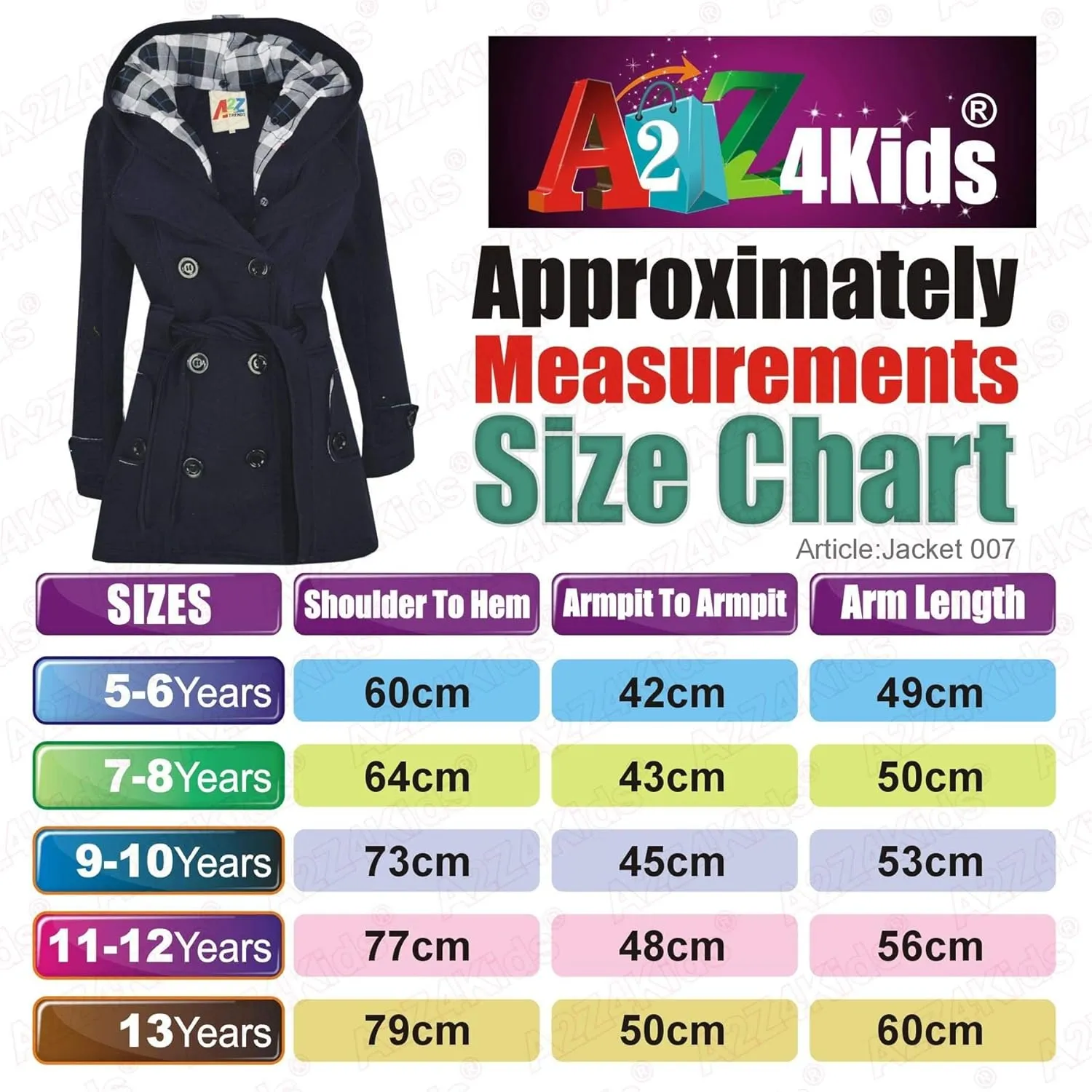 A2Z Kids Girls Overcoat Hooded Trench Coat Padded Oversized Lapels Long Parka Jacket