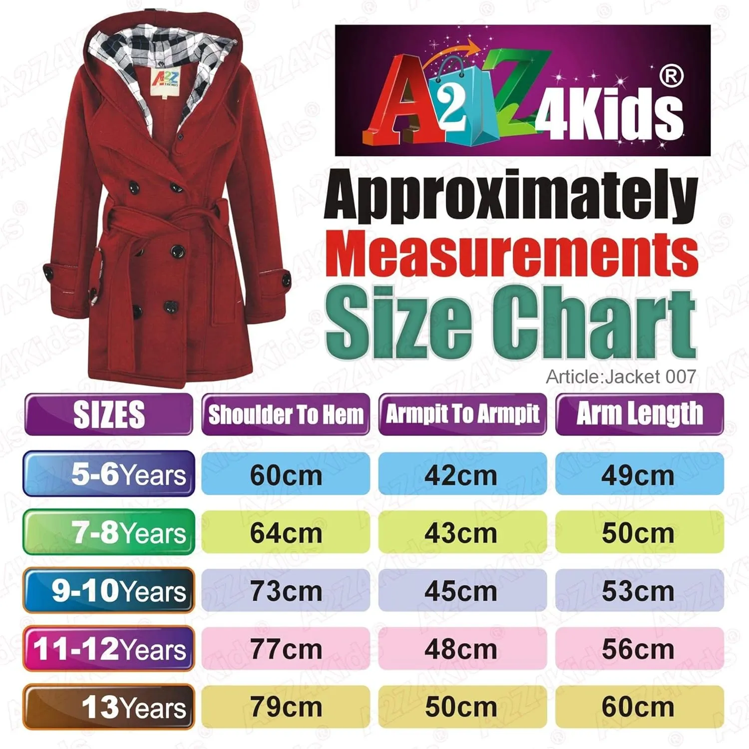 A2Z Kids Girls Overcoat Hooded Trench Coat Padded Oversized Lapels Long Parka Jacket