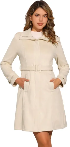 Allegra K Faux Suede Coat for Women's Belted Long Zipper Jacket