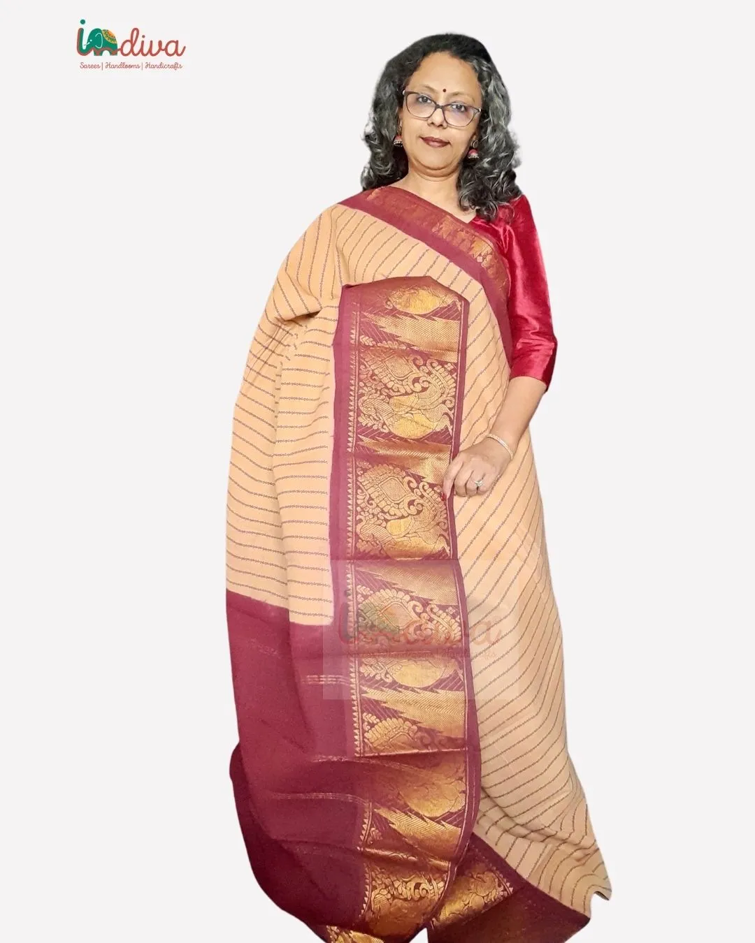Beige Tie & Dye Sungudi Handloom Cotton Saree