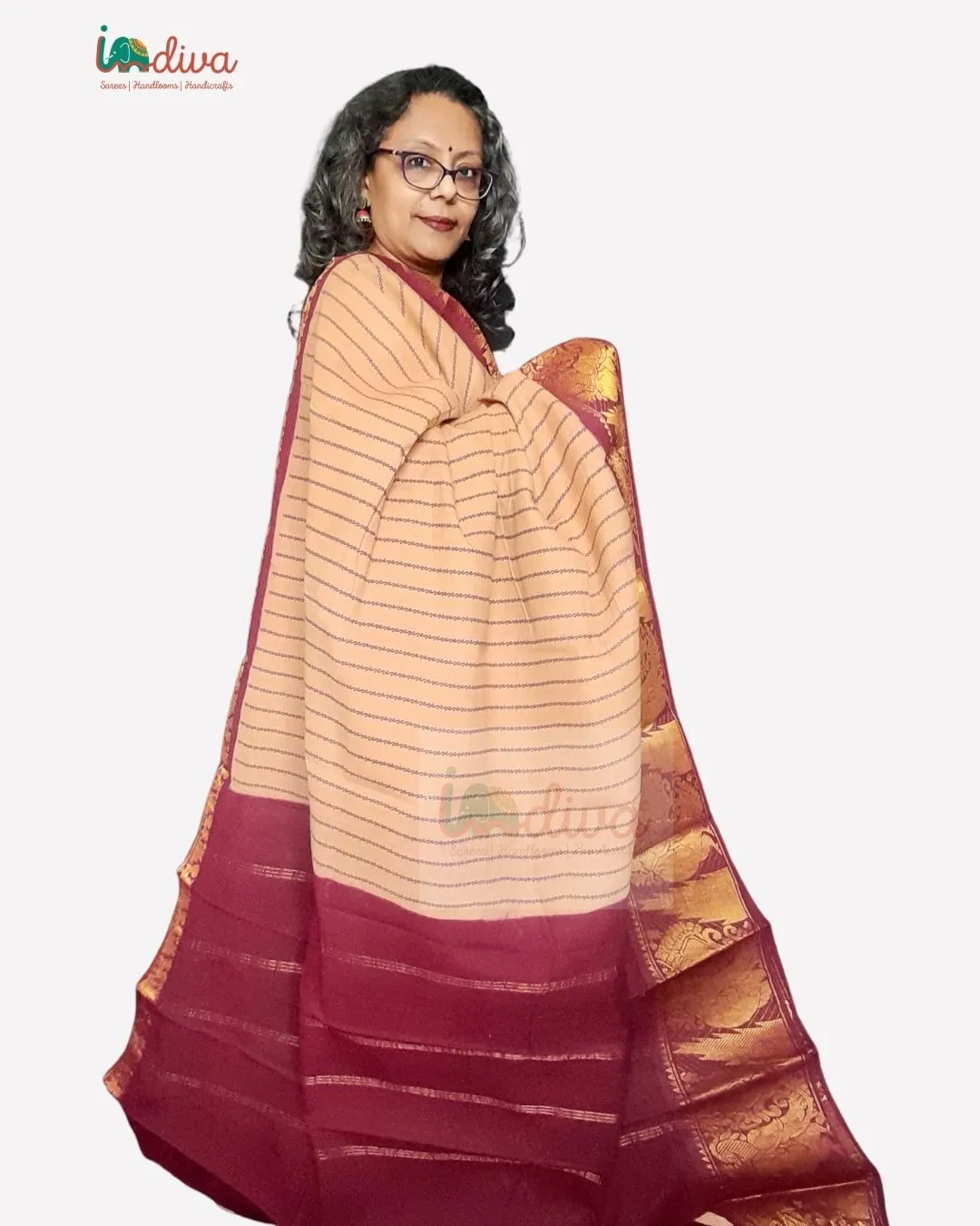 Beige Tie & Dye Sungudi Handloom Cotton Saree
