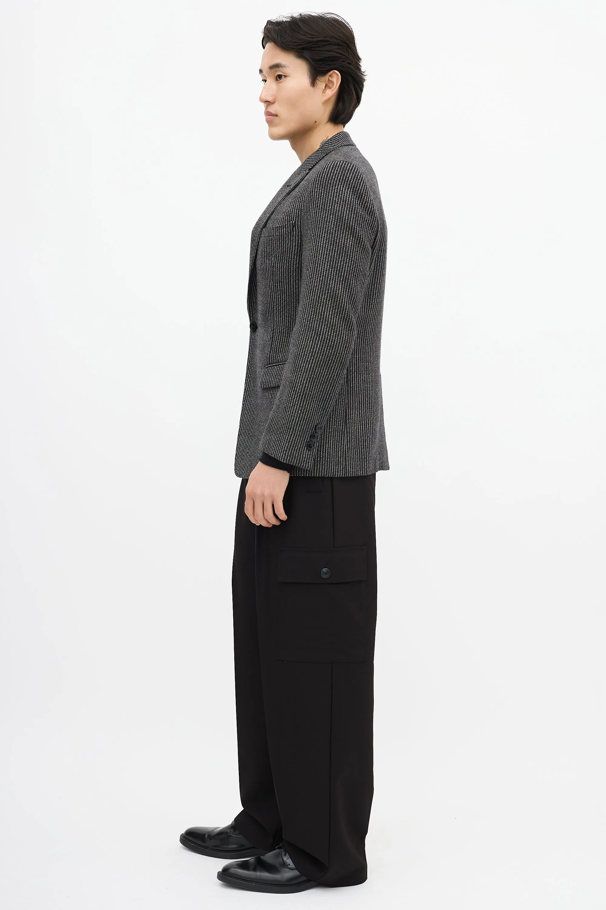 Black & White Wool Striped Blazer
