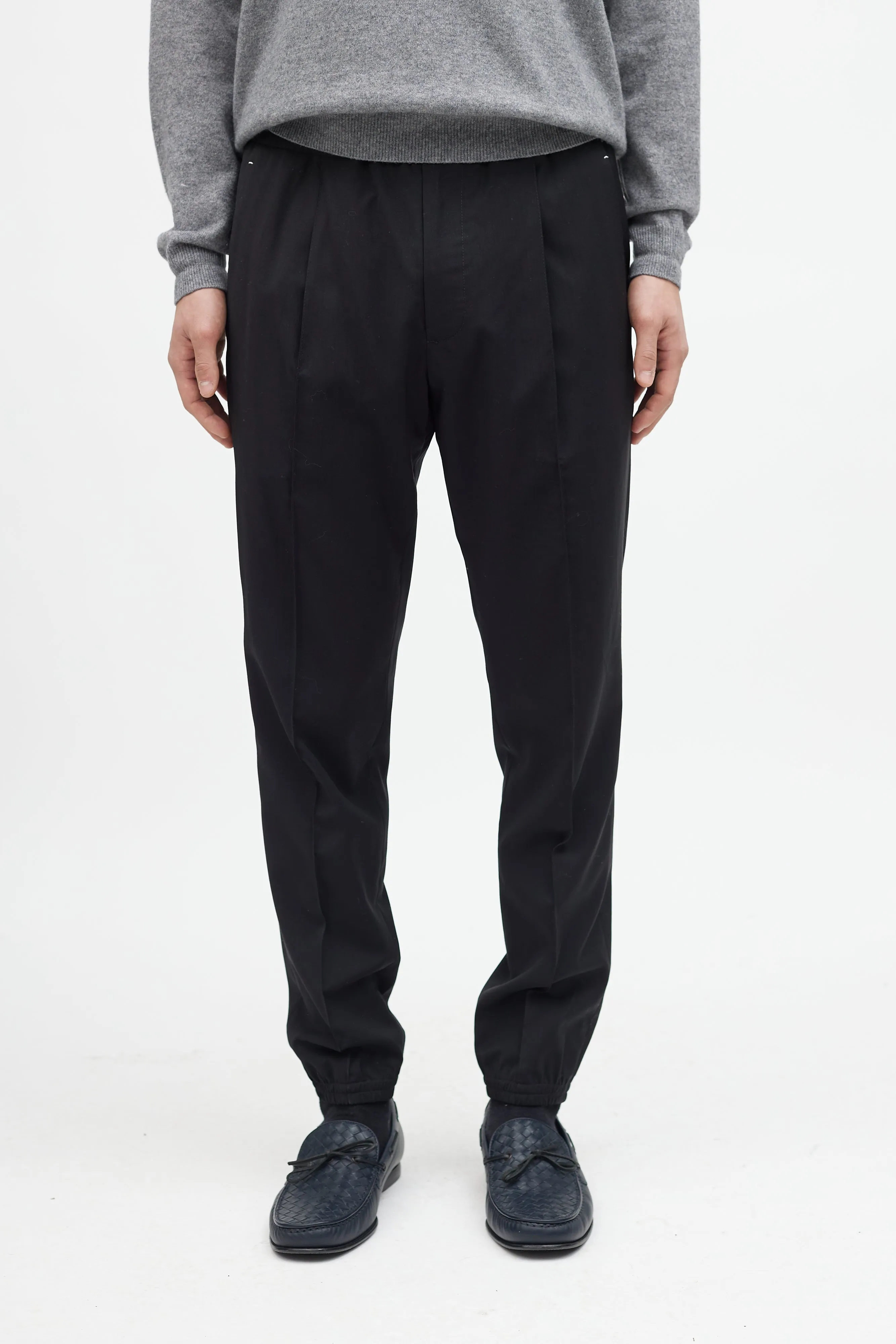Black Wool Pleated Jogger
