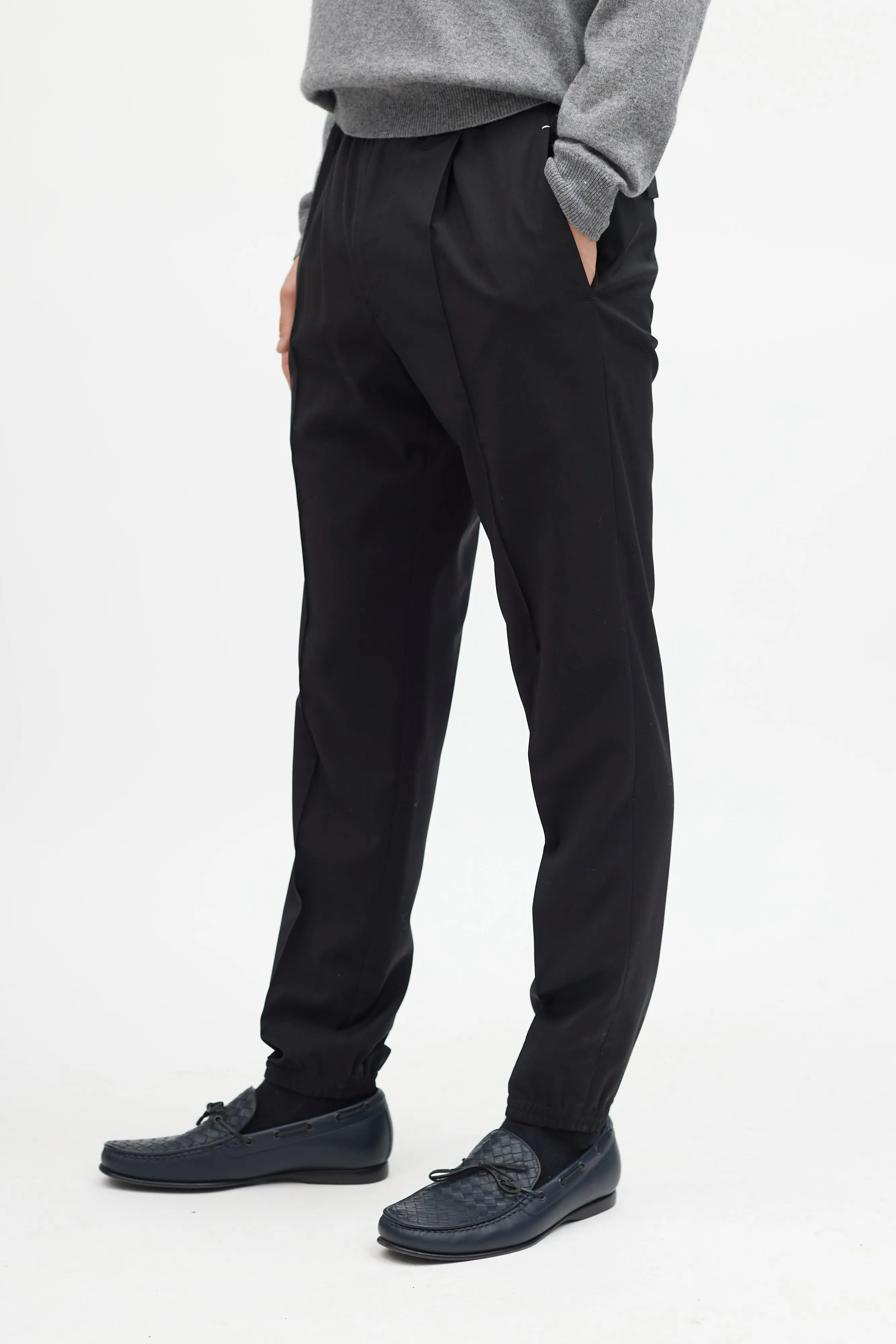 Black Wool Pleated Jogger