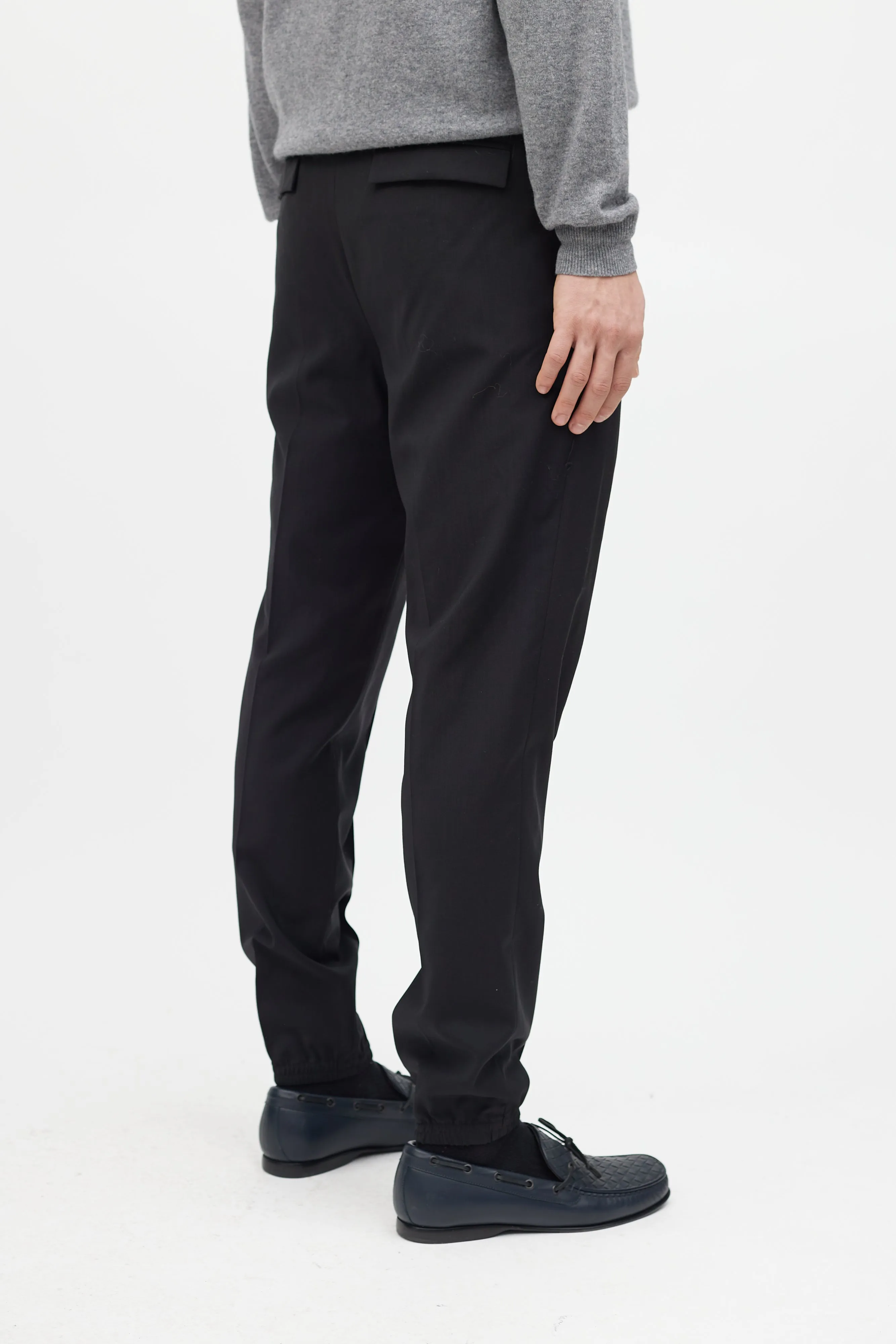 Black Wool Pleated Jogger