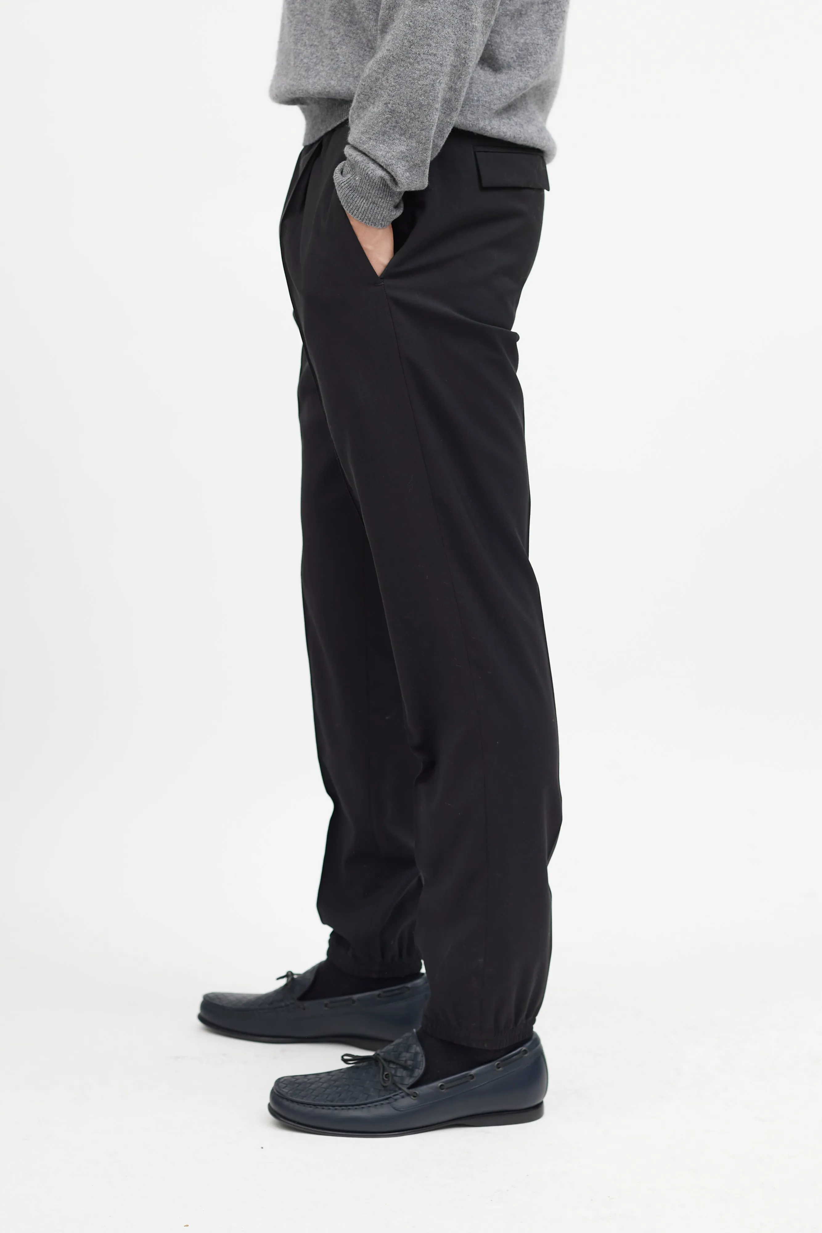 Black Wool Pleated Jogger