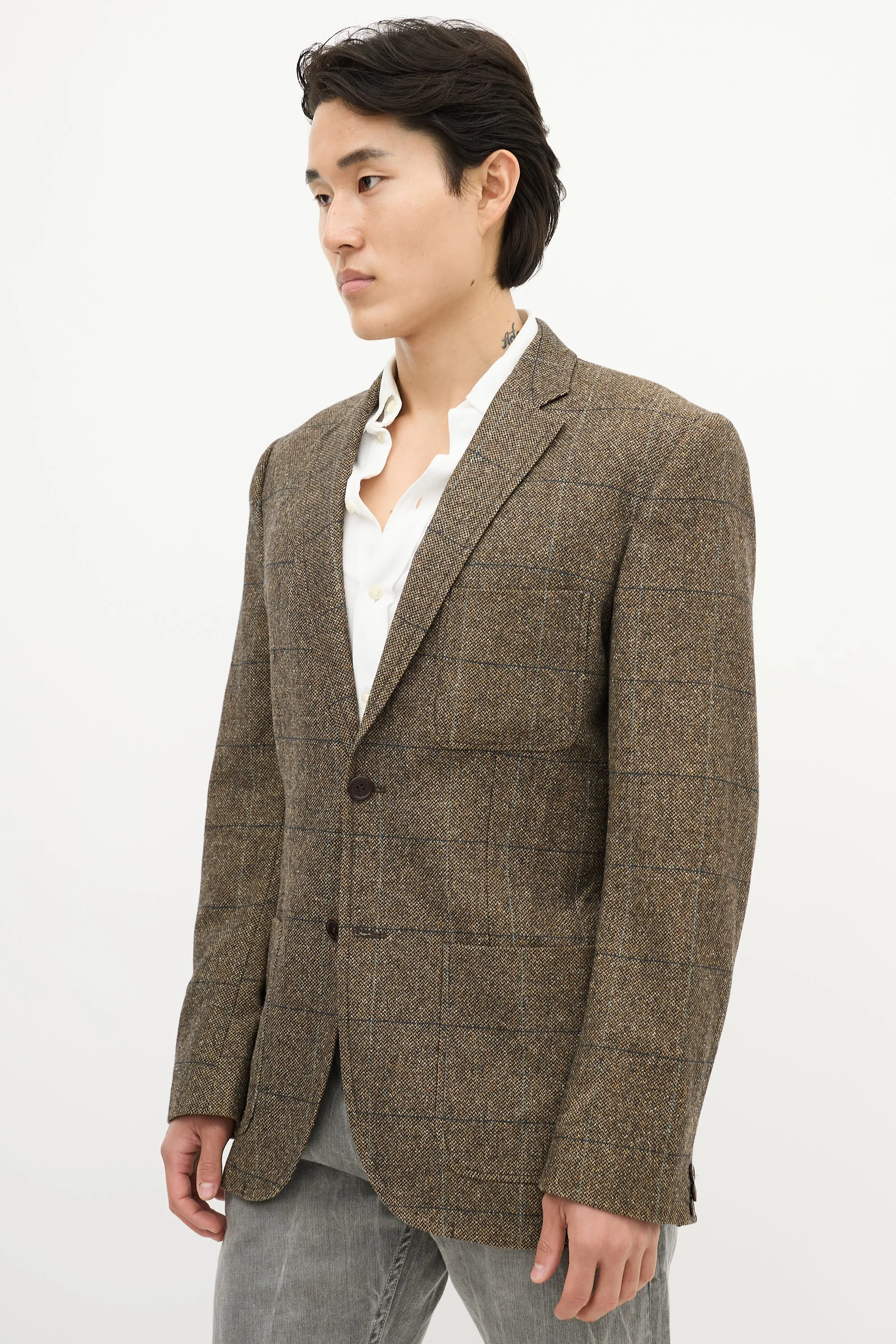 Brown & Multi Checkered Chevron Blazer