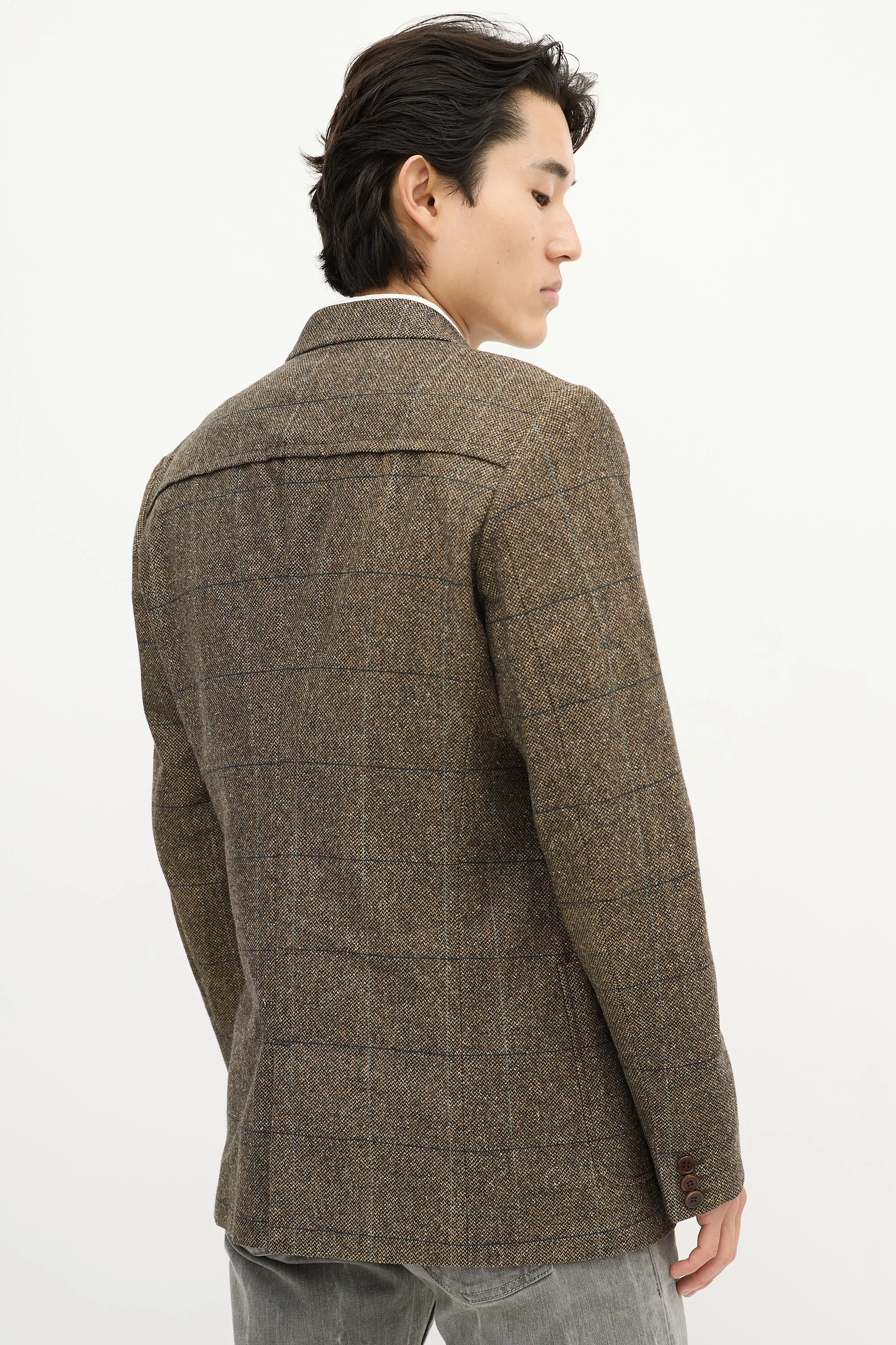 Brown & Multi Checkered Chevron Blazer