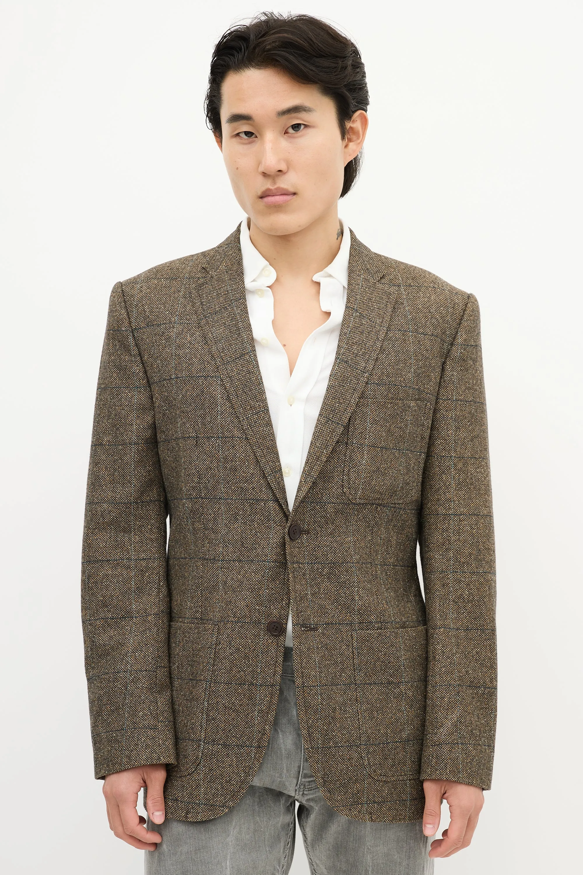Brown & Multi Checkered Chevron Blazer
