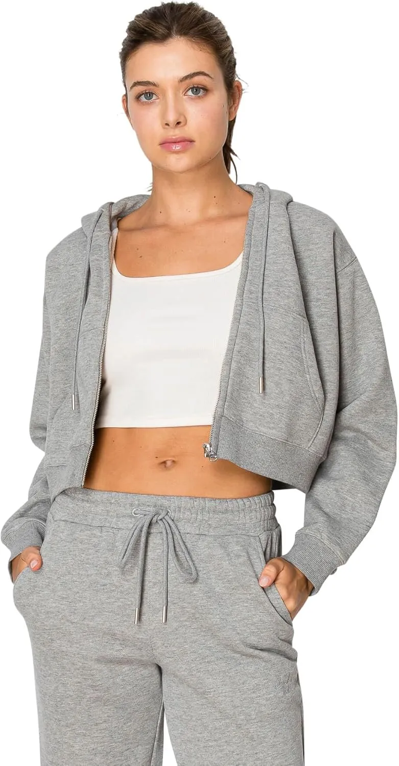 Cali1850 Women's Cloud Nine Fleece Cropped Zip Hoodie Relaxed Boyfriend Fit, Double-Layer Hood, Ribbed Cuffs and Hem