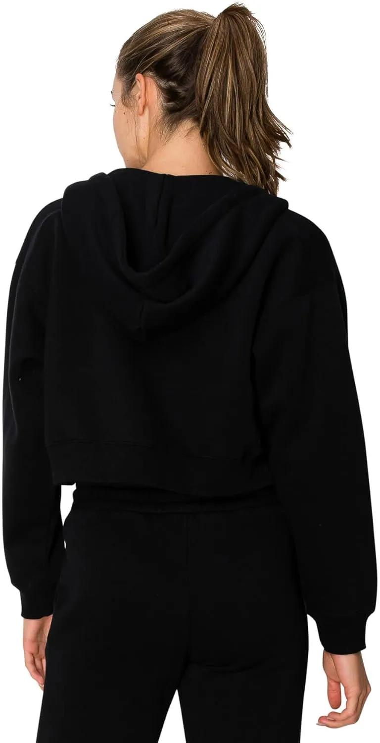 Cali1850 Women's Cloud Nine Fleece Cropped Zip Hoodie Relaxed Boyfriend Fit, Double-Layer Hood, Ribbed Cuffs and Hem