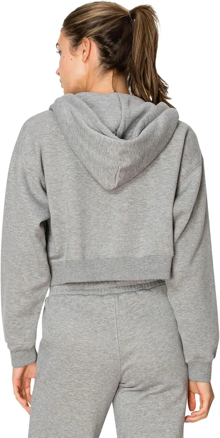 Cali1850 Women's Cloud Nine Fleece Cropped Zip Hoodie Relaxed Boyfriend Fit, Double-Layer Hood, Ribbed Cuffs and Hem