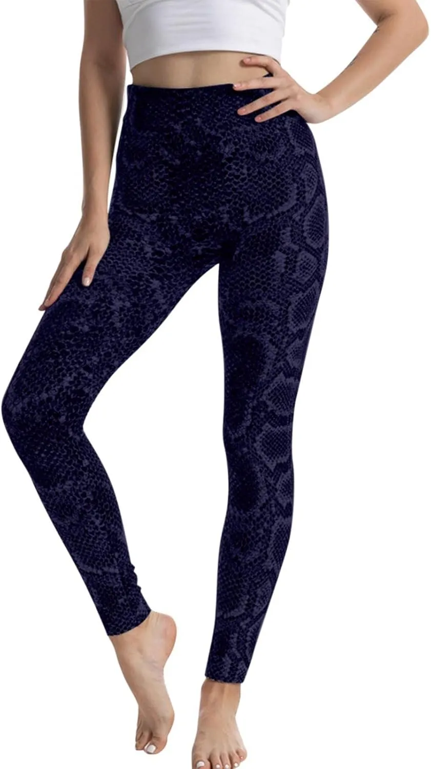 Casual Leggings for Women High Waist Printed Tummy Control Butt Lifting Pants Fitted Compression Fitness Slimming Tights Workout Stretch Causal Funny casual long women Snake Pattern D99-Blue