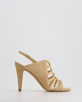 Chanel 19/P Beige Suede Caged Strap Heels Size EU 38
