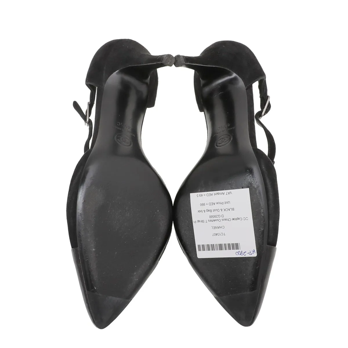 Chanel Black CC Cap Toe Chaus Ouvertes T Strap Pumps 40.5