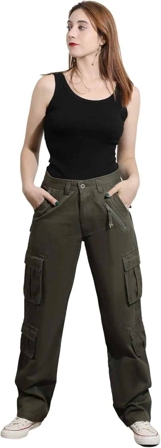 CHARTOU Women's Casual Work Cargo Pants with Multi Pockets Hiking Tactical Military Long Trousers