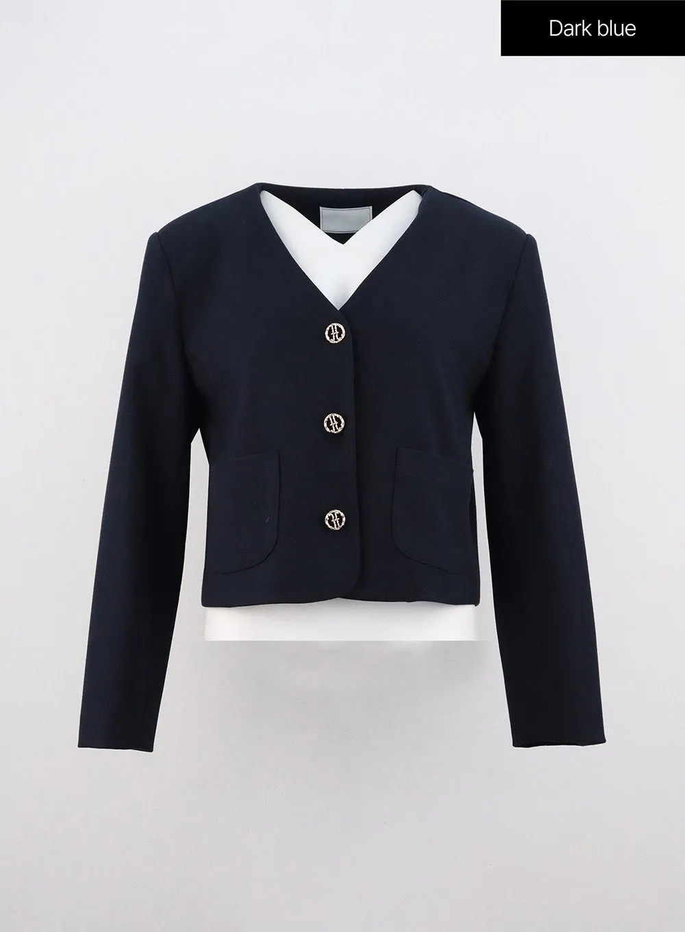Collarless Crop Blazer Jacket OO312