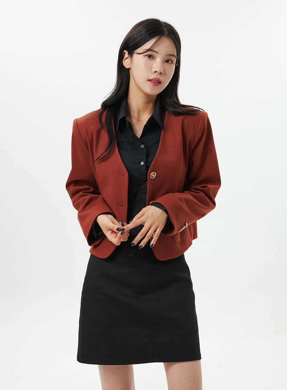 Collarless Crop Blazer Jacket OO312