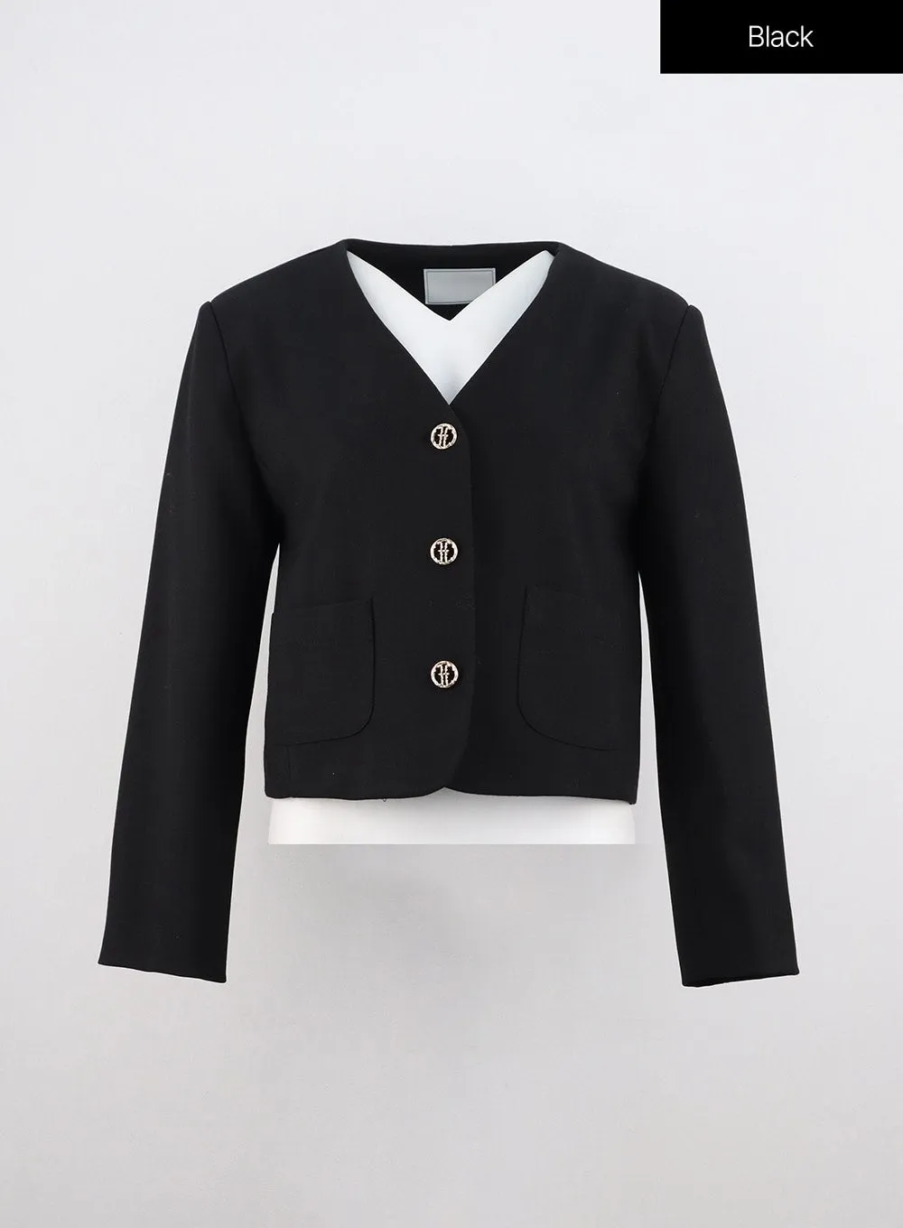 Collarless Crop Blazer Jacket OO312