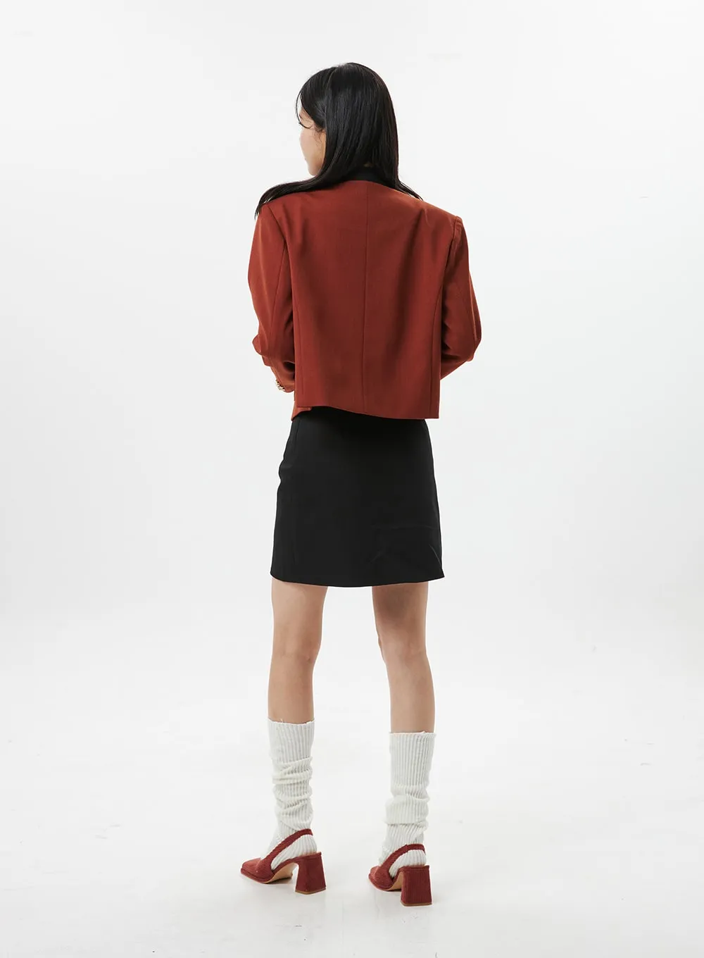 Collarless Crop Blazer Jacket OO312