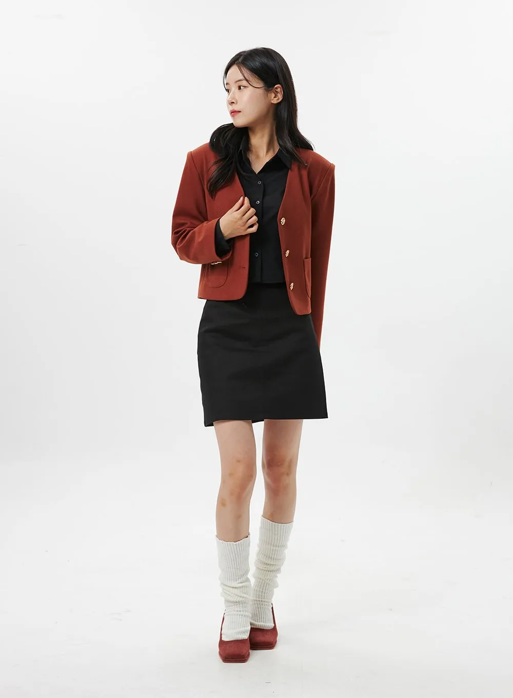 Collarless Crop Blazer Jacket OO312