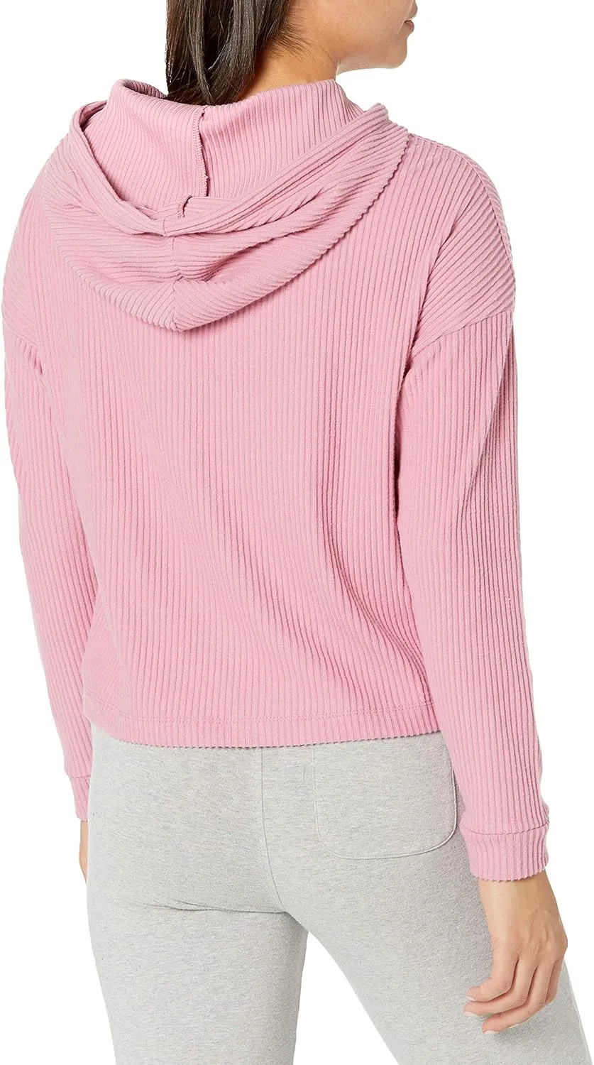 Danskin Women's Rib Knit Crop Pullover Hoodie