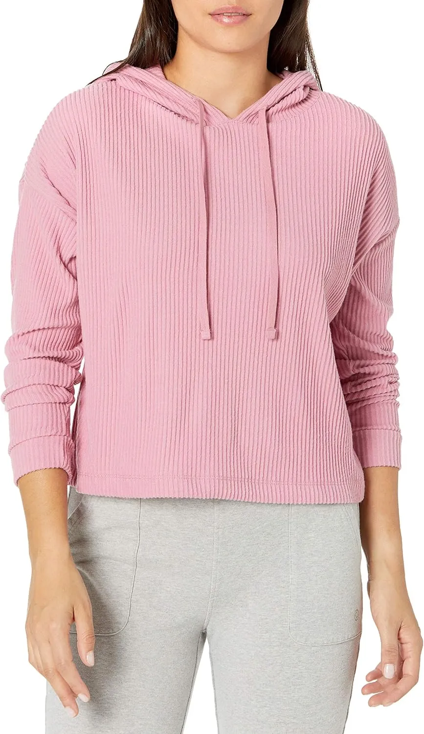 Danskin Women's Rib Knit Crop Pullover Hoodie