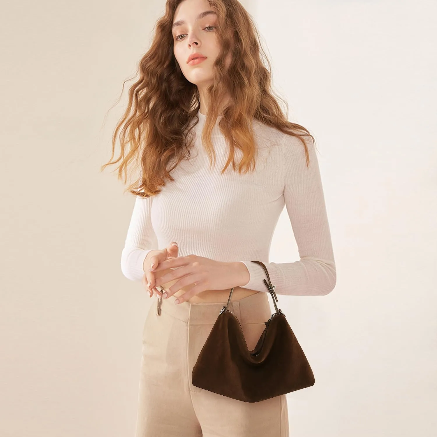 Genuine Leather Suede Tote Bags for Women, Vintage Suede Slouchy Hobo Shoulder Crossbody Bags