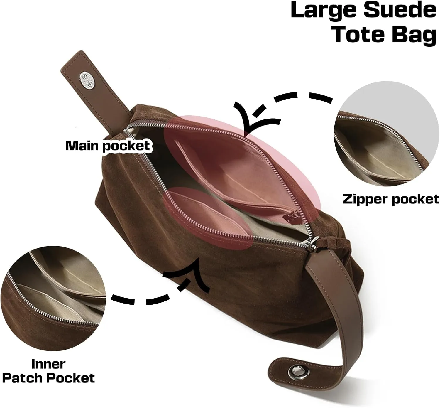 Genuine Leather Suede Tote Bags for Women, Vintage Suede Slouchy Hobo Shoulder Crossbody Bags