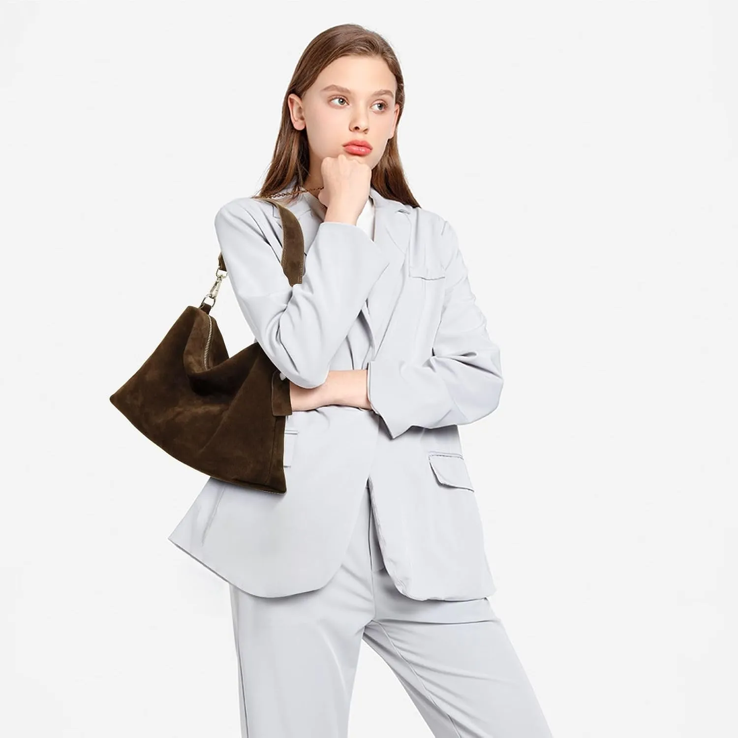 Genuine Leather Suede Tote Bags for Women, Vintage Suede Slouchy Hobo Shoulder Crossbody Bags