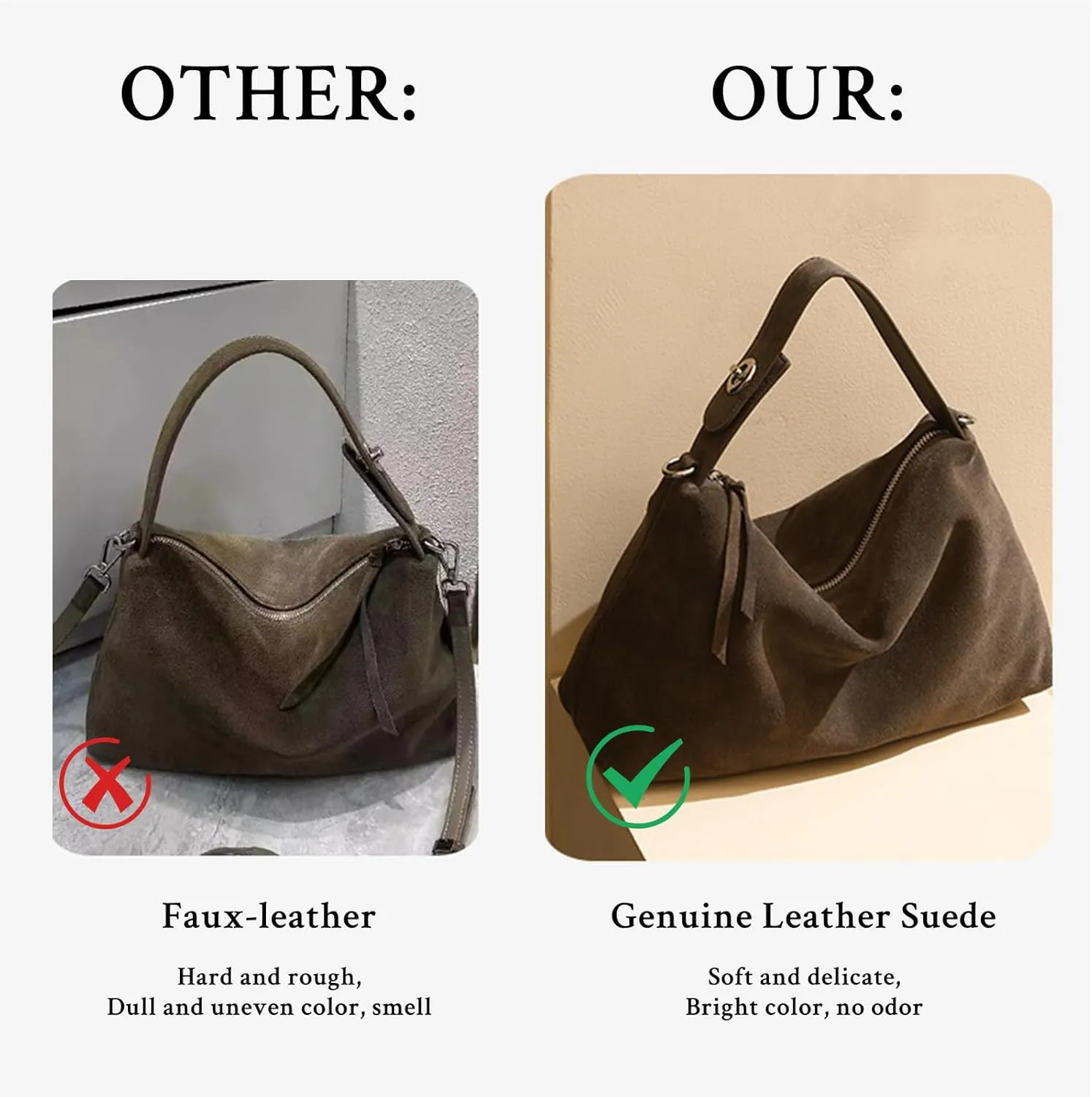 Genuine Leather Suede Tote Bags for Women, Vintage Suede Slouchy Hobo Shoulder Crossbody Bags