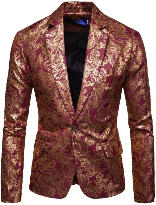 Glossy Gold Stamping Sequins Blazer Masculino Slim Fit Men Suit Jacket Stage Singer Performance Blazers