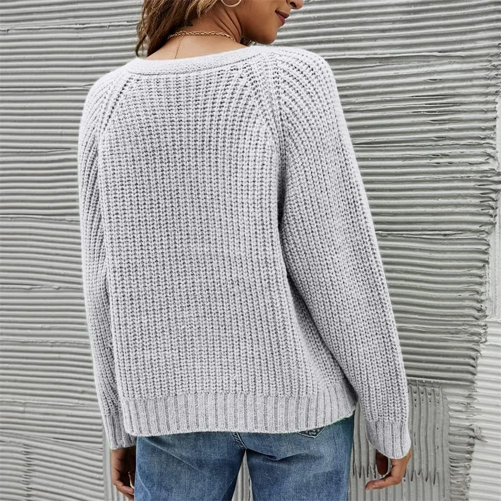 HOULENGS Women's V Neck Cable Knit Cardigan Sweater Long Sleevee Button Down Sweater Coat Outwear