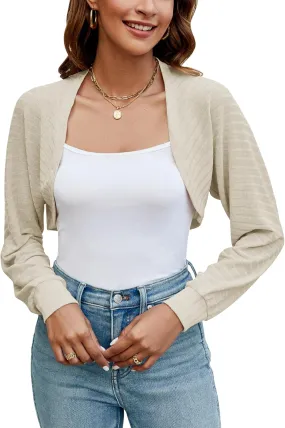 Ivicoer Women's Cardigan Bolero Shrugs for Evening Dress Long Sleeve Lightweight Cropped Open Front Casual Knit Top