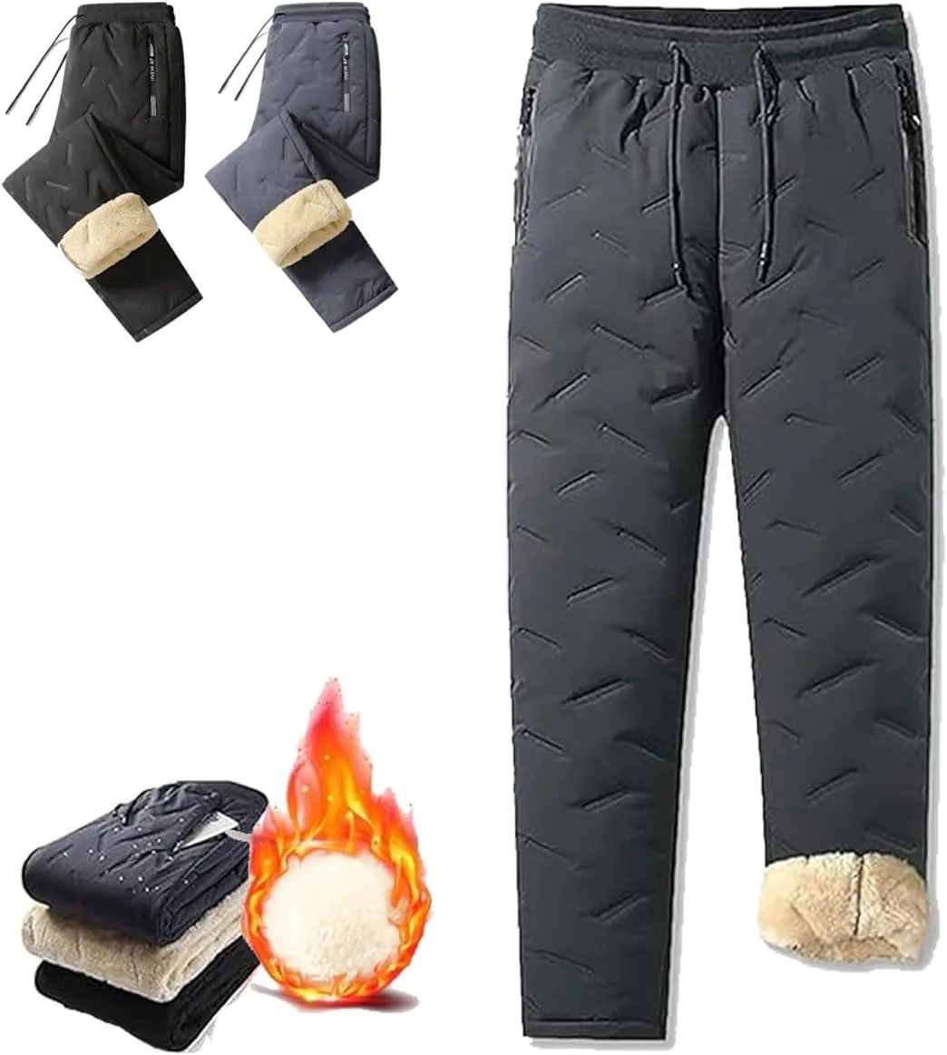 Julidostore Fleece Lined Pants, Winter Unisex Fleece-Lined Waterproof Pants, Warm Soft Fuzzy Joggers Sweatpants Men(Gray-Straight,5X-Large)