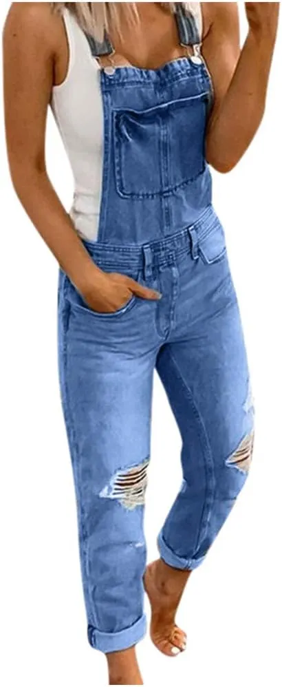 LCMTWX Trendy Jeans for Women 2024 Bib Washed Overalls Rompers Ripped Women's Denim Women's Jeans Flare Stretch