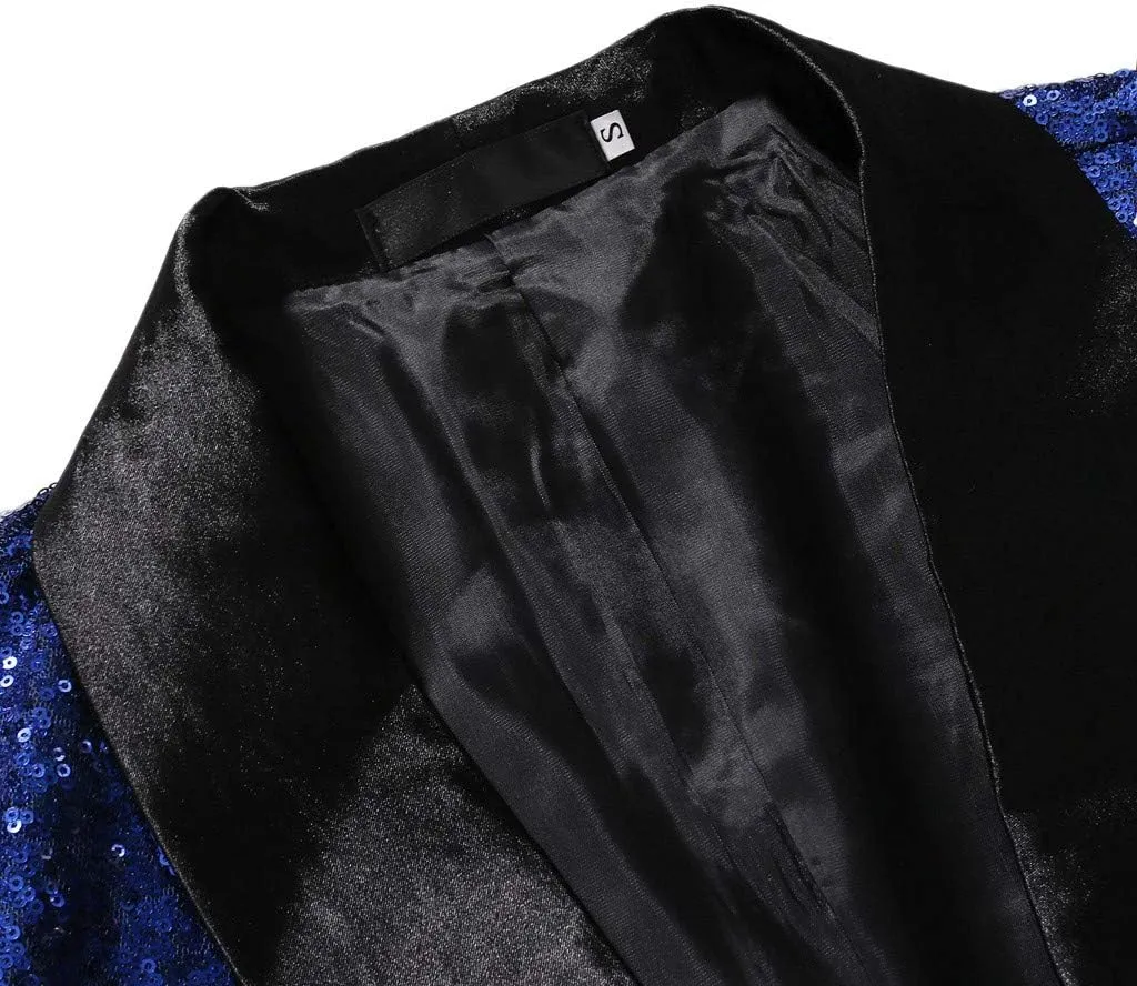 Mens Black Sequin Shiny Prom Suit Jacket One Button Slim Fit Sport Coat Blazers Party Banquet Fashion Tuxedo for Mens