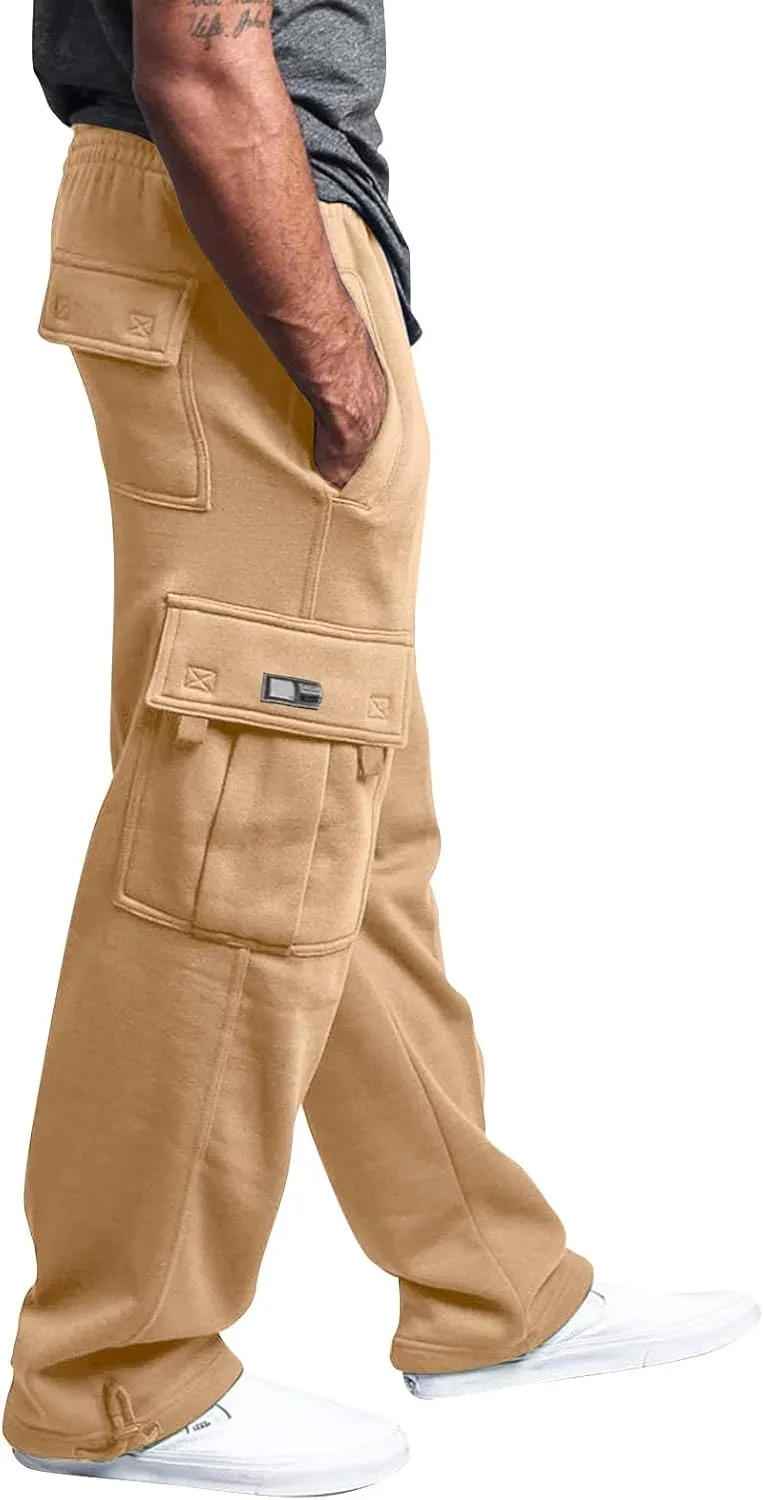 Mens Cargo Sweatpants Athletic Straight Jogger Pant with Pockets Big and Tall Baggy Tactical Workout Trouser