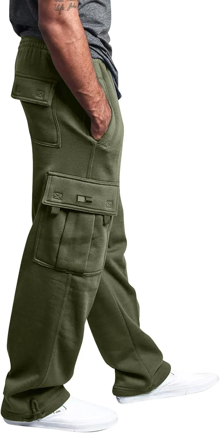Mens Cargo Sweatpants Athletic Straight Jogger Pant with Pockets Big and Tall Baggy Tactical Workout Trouser