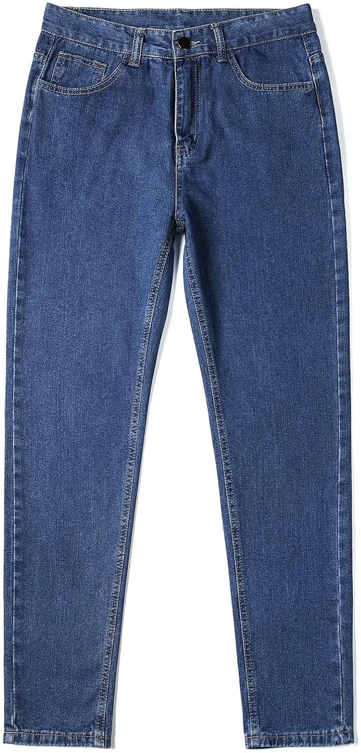 Mens Jeans Relaxed Fit Straight Leg Denim Pants Baggy Casual Solid Color Trousers Washed Distressed Jeans with Pockets