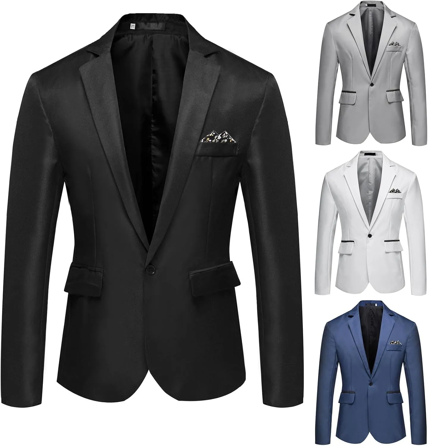 Mens One Button Party Wedding Banquet Suit Jacket Slim Fit Solid Color Tuxedo Blazer Casual Lightweight Dress Sport Coat