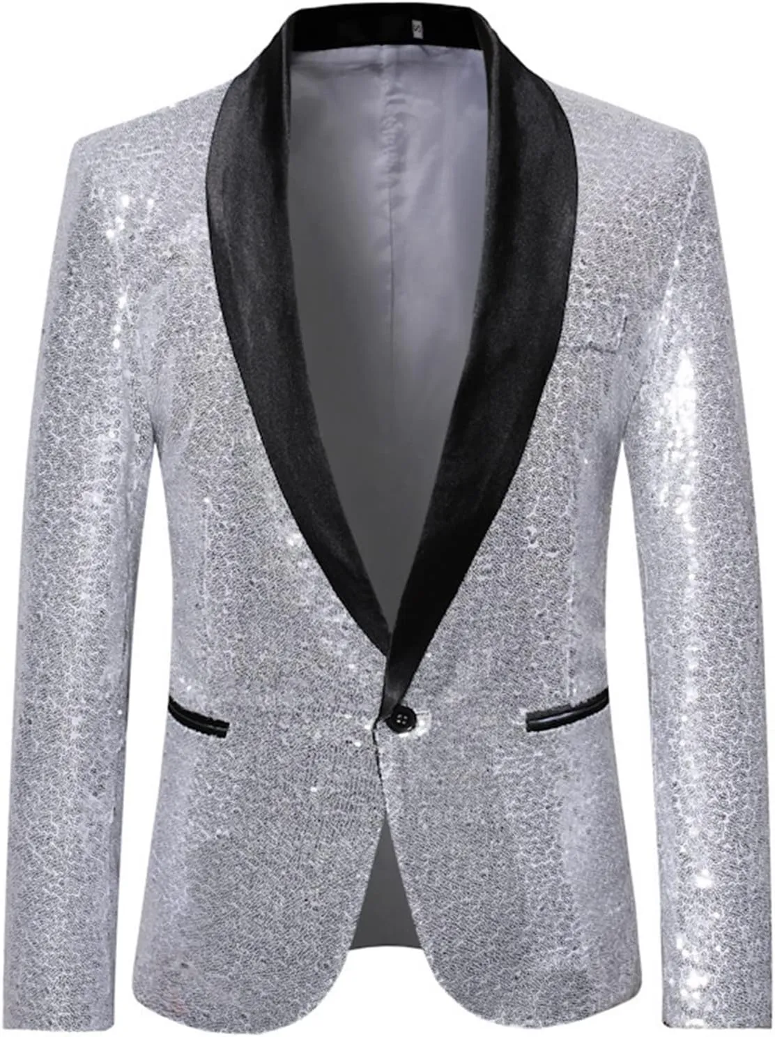 Mens Sequin Blazers Slim Fit Shiny Gold Silver Dress Suit Jacket Tuxedo Sport Coats for Prom Party Dinner