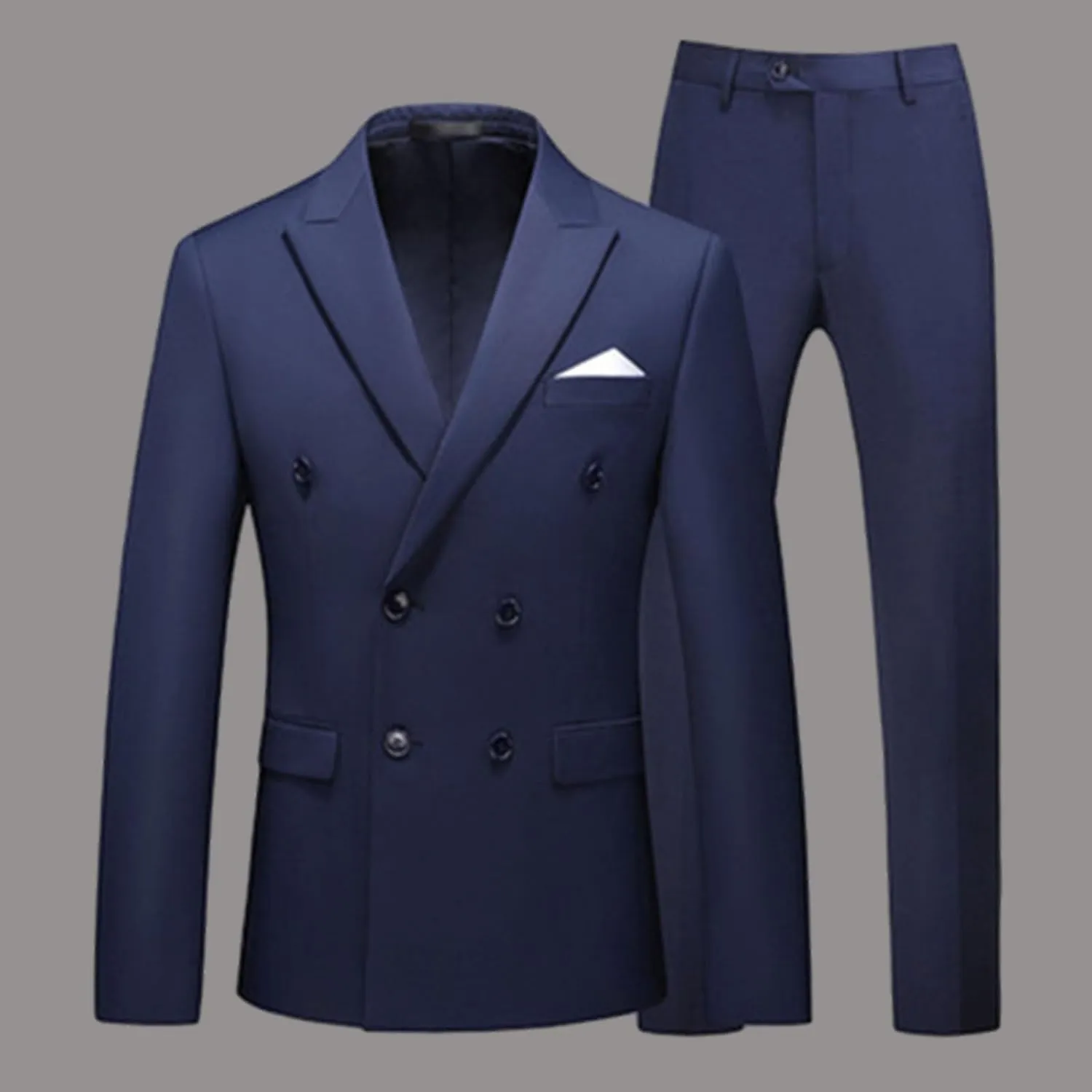 Men's Slim Fit 2 Piece Suit Double Breasted Business Wedding Prom Tuxedo Suits Notched Lapel Blazer and Pants Set