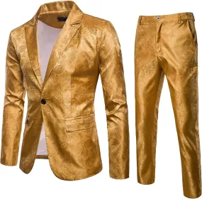 Men’s Suit 2-Piece Blazer Dress Business Tuxedo Slim Fit One Button Coat Jacket & Pants Set for Wedding Party