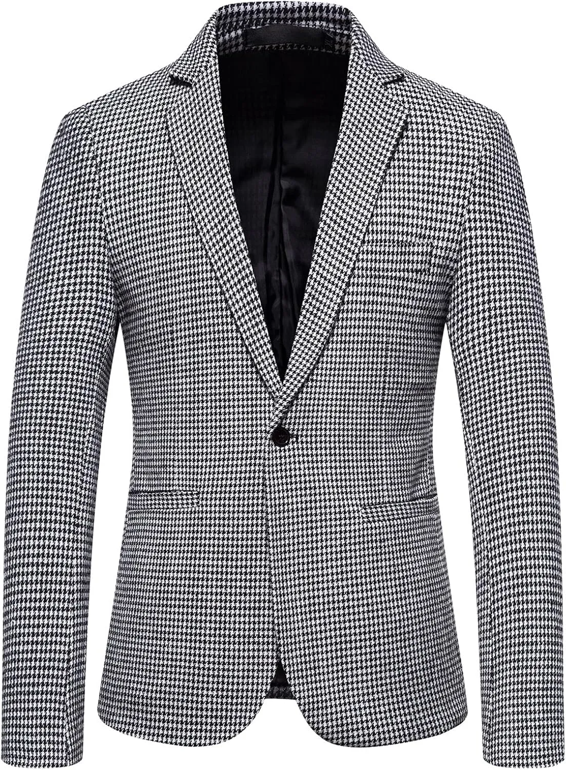 Mens Tuxedo Wool Blend Blazer Jacket Houndstooth Suit Blazer Notch Lapel One Button Slim Fit Blazer Jacket Sport Coat