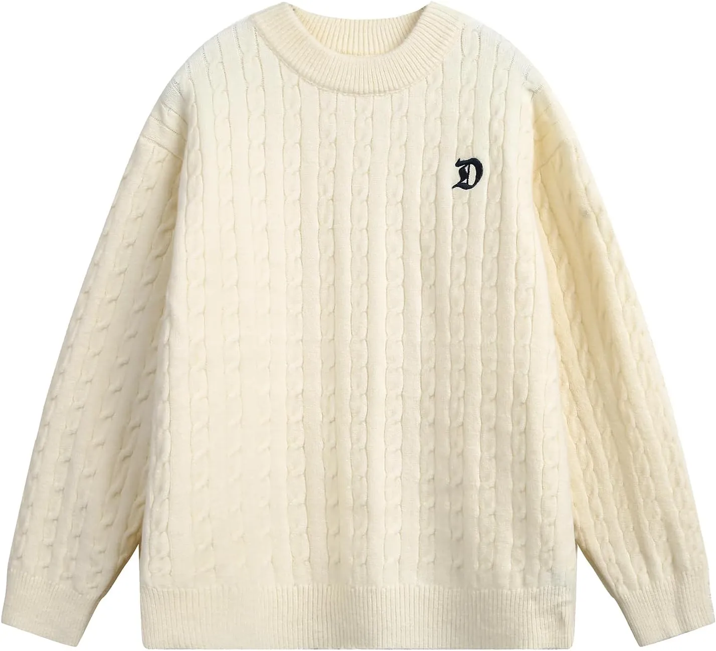 Men's Women's Fall Crewneck Pullover Sweater Chunky Cable Knit Sweater Casual Twist Textured Fisherman Top