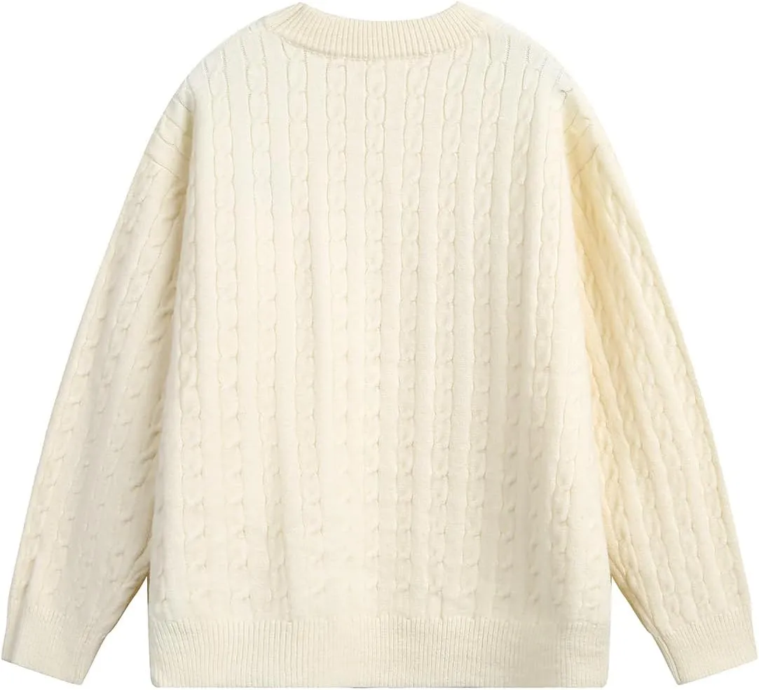Men's Women's Fall Crewneck Pullover Sweater Chunky Cable Knit Sweater Casual Twist Textured Fisherman Top