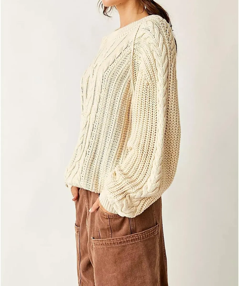 MOLERFO Cable Knit Sweater Women Oversized Chunky Sweaters Y2k Long Sleeve Pullover Winter Fall Sweater Trendy 2024