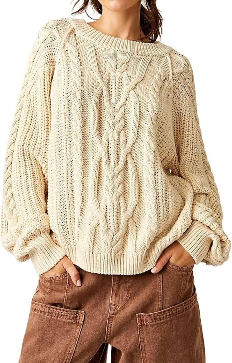 MOLERFO Cable Knit Sweater Women Oversized Chunky Sweaters Y2k Long Sleeve Pullover Winter Fall Sweater Trendy 2024
